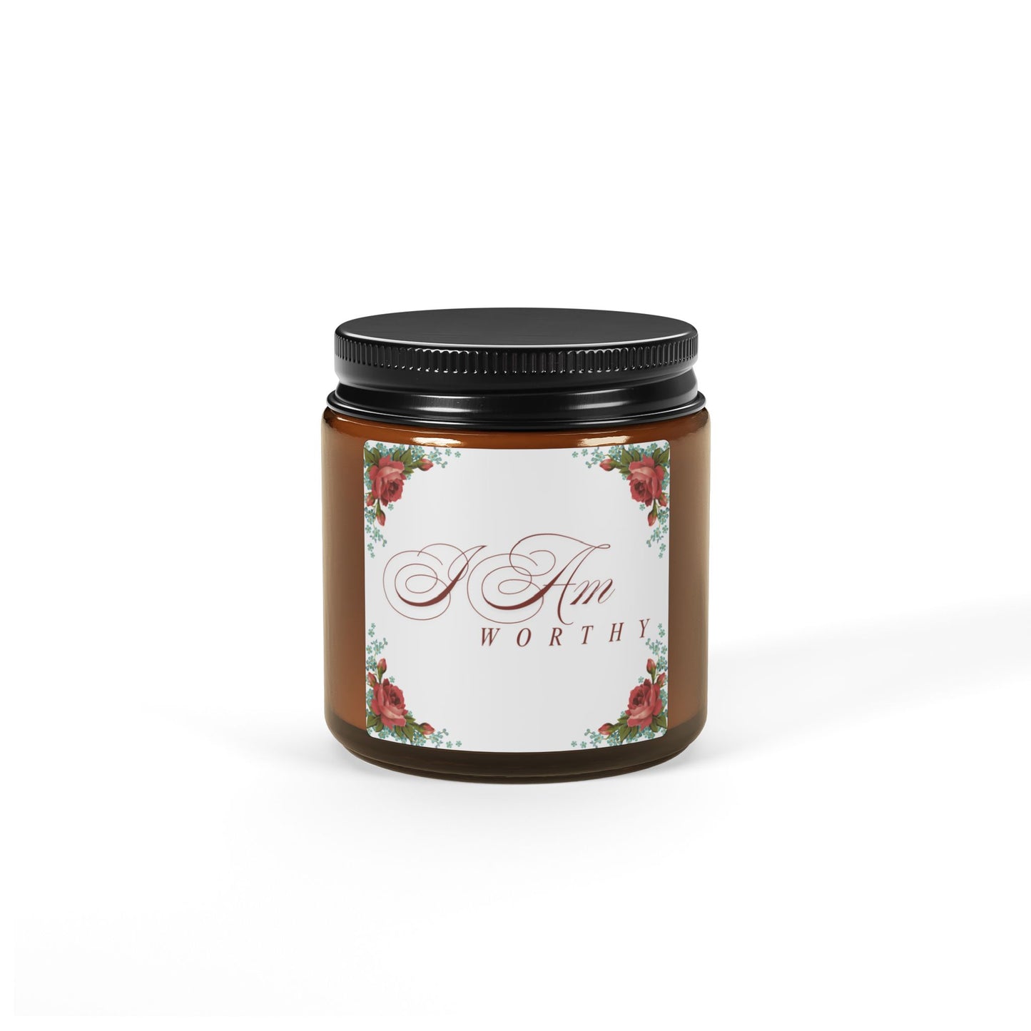 Soy Candle — "I Am Worthy" Amber Jar Scented Candle, Self-Love Gift (4oz)