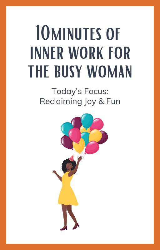 Book cover with a girl holding balloons and text about inner work and joy.