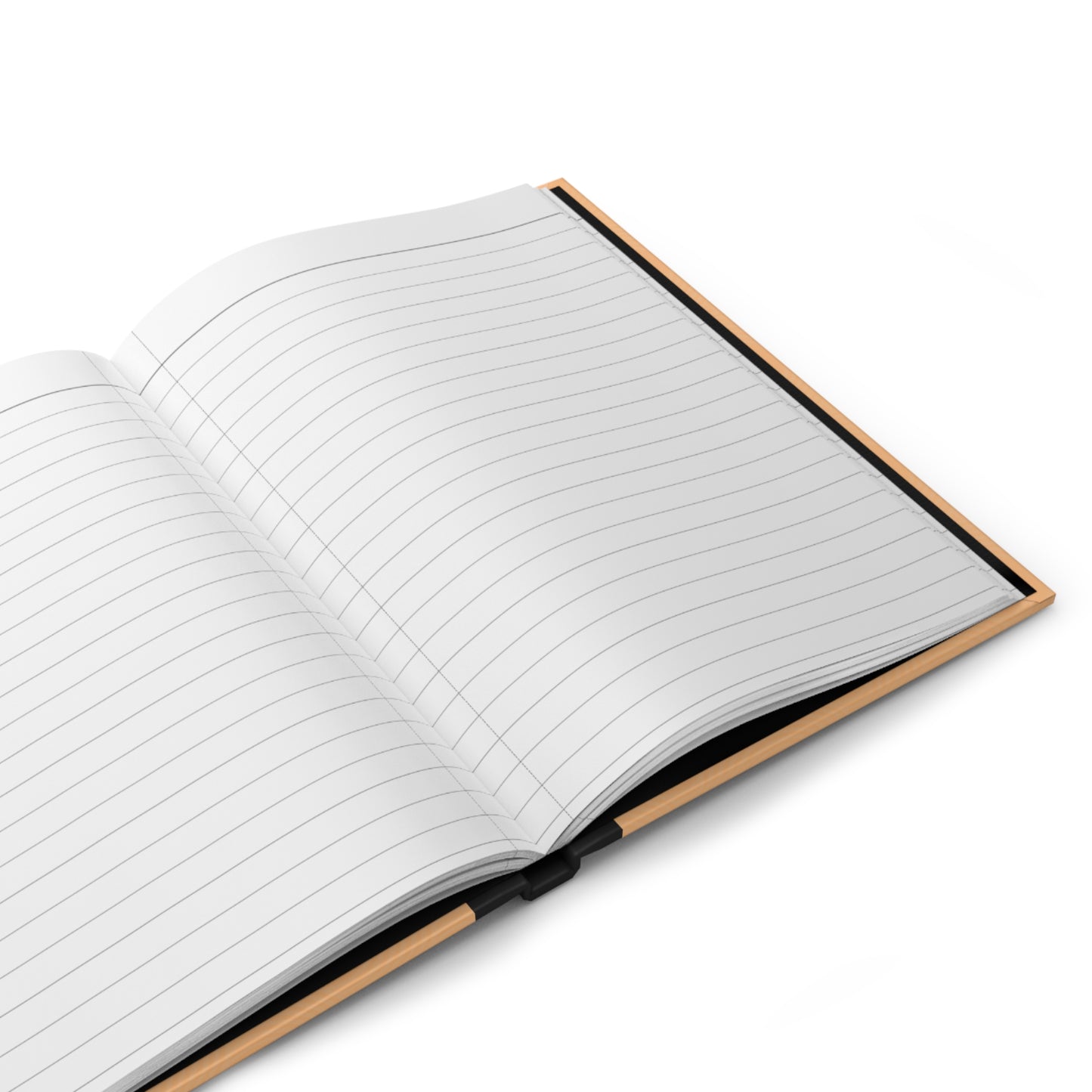 Open notebook with lined pages on a white background