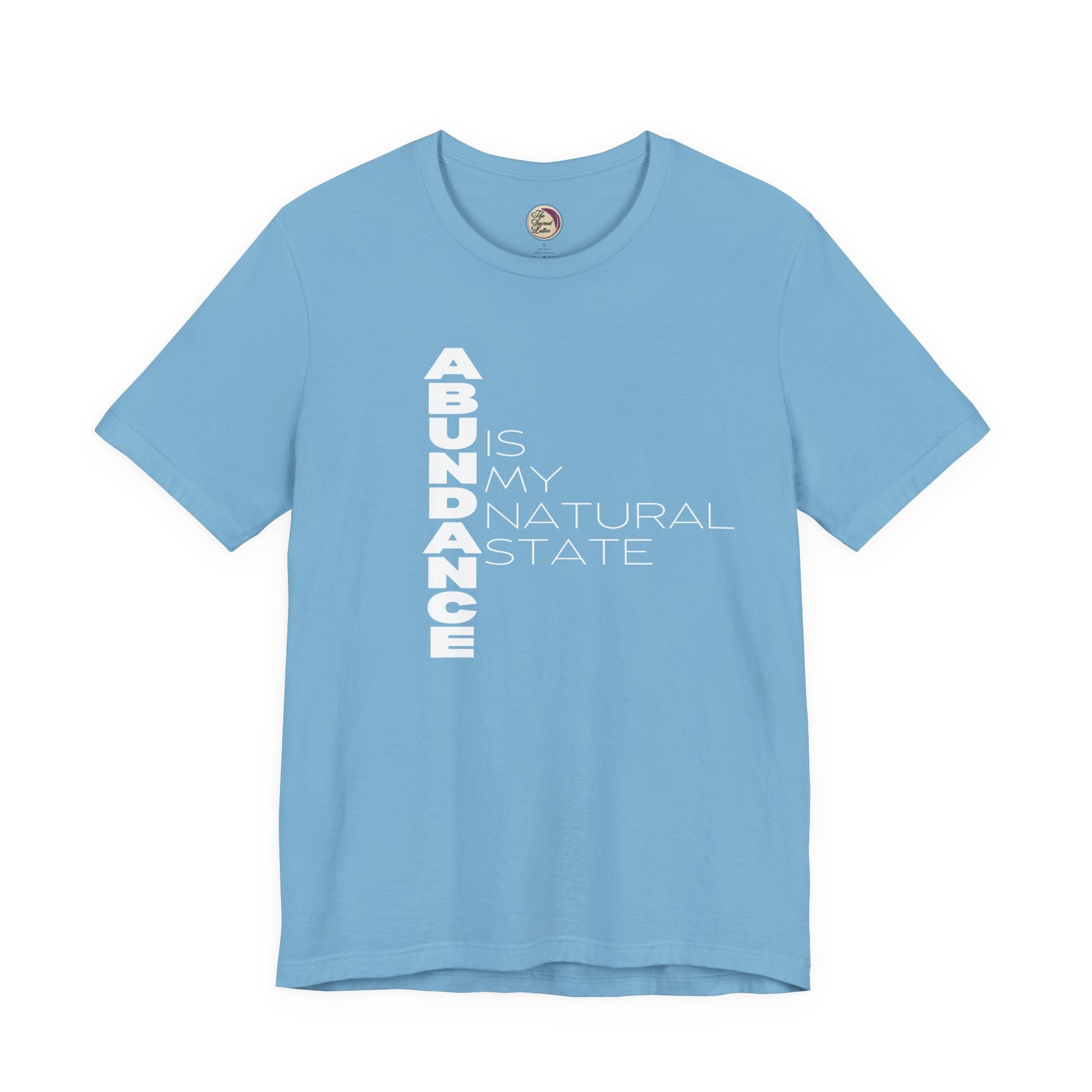 Light blue t-shirt with motivational text on a white background