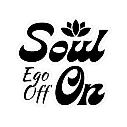 Black text 'Soul Ego Off On' with lotus flowers on a white background