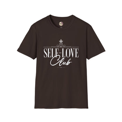 Brown t-shirt with 'SELF-LOVE Club' text on a white background