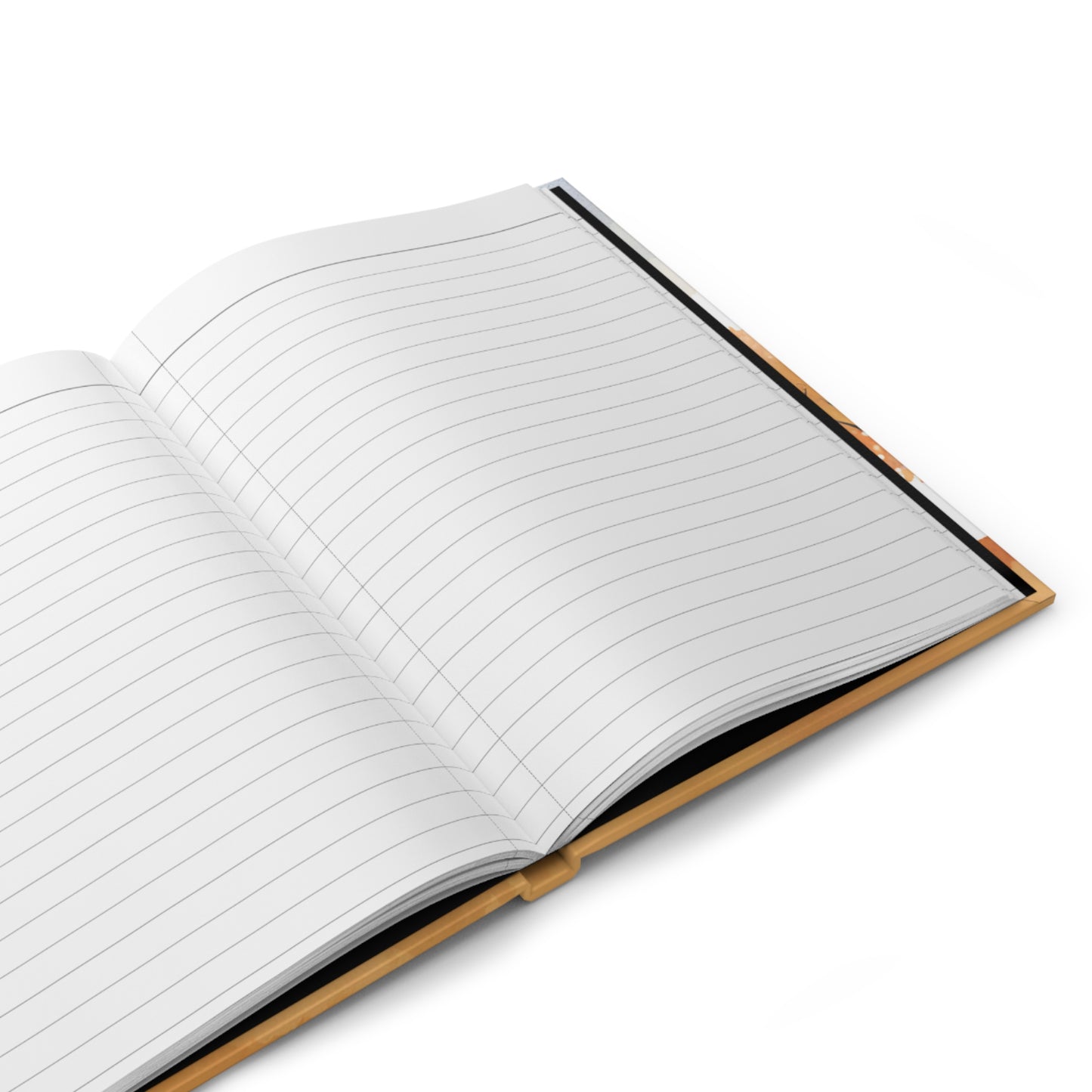 Open notebook with lined pages on a white background