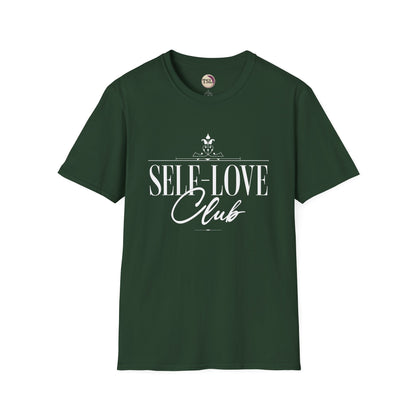 Green t-shirt with 'SELF-LOVE Club' text on a white background