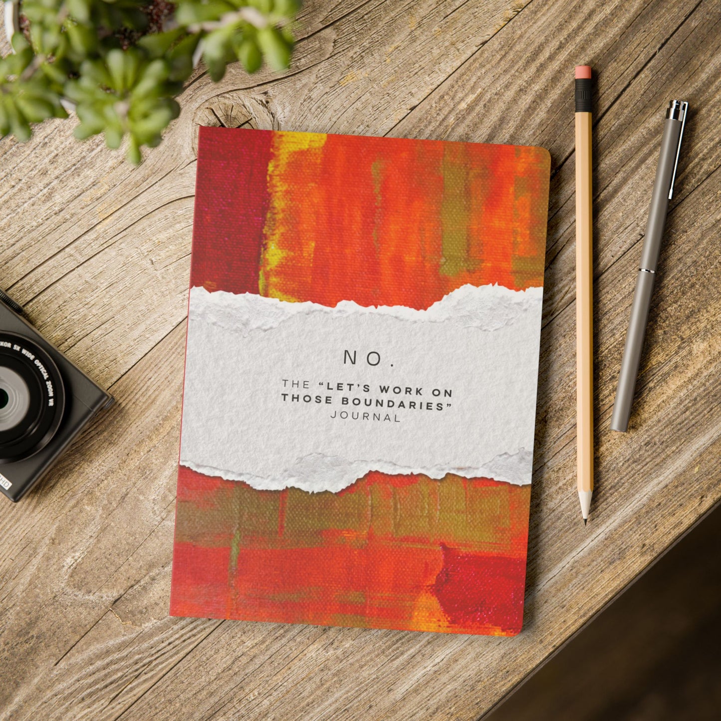 Boundaries Journal — 'No.' Self-Care Softcover Journal with Abstract Orange Art