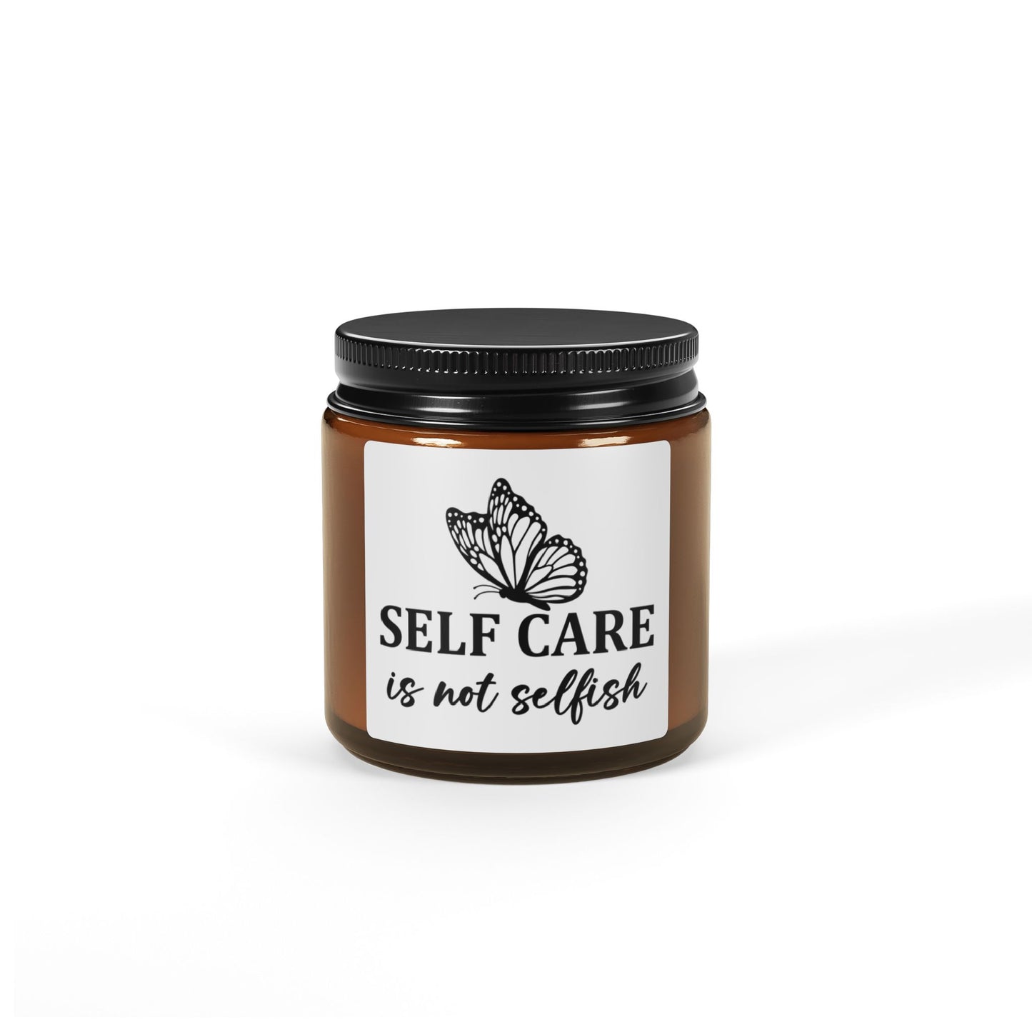 Jar with a label featuring a butterfly and text on a white background