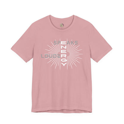 Pink t-shirt with white text and design on a white background