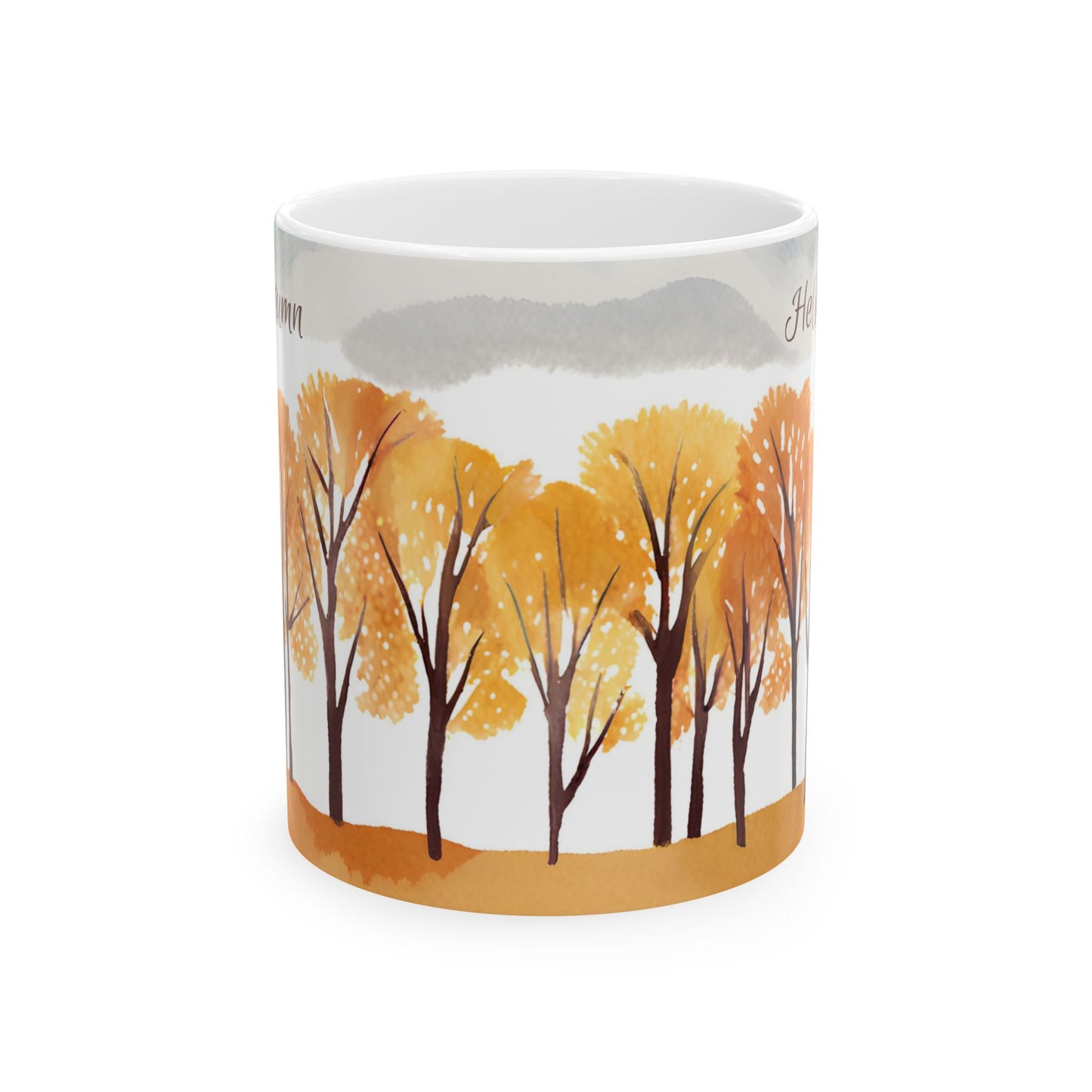 Mug with autumn tree design on a white background