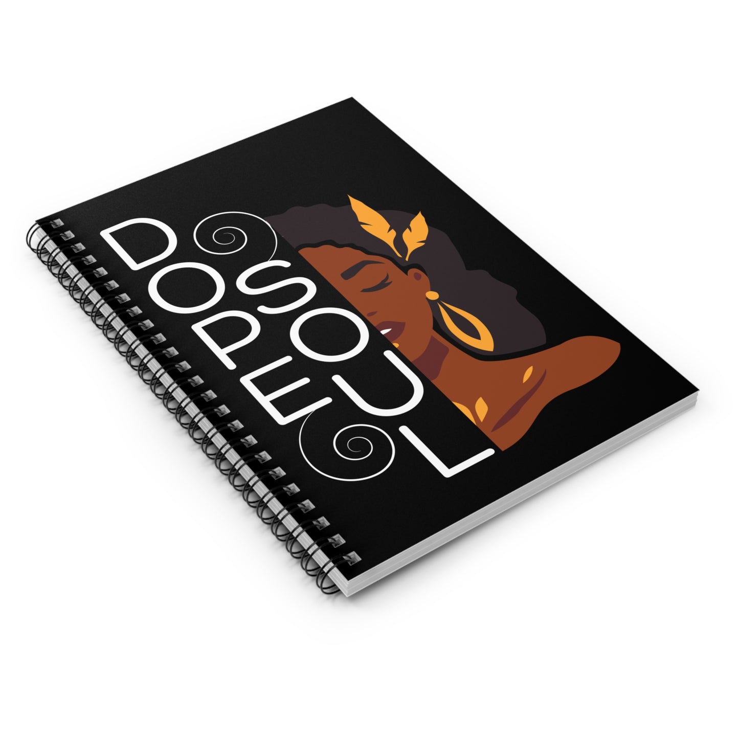 Notebook with a design of a woman's face and 'Dope Soul' text on a black background