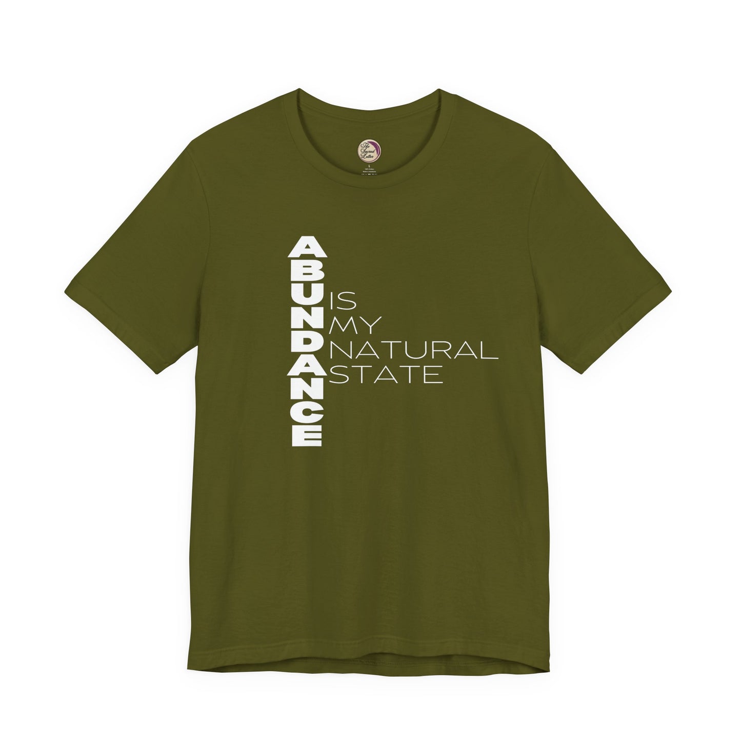 Green t-shirt with motivational text on a white background