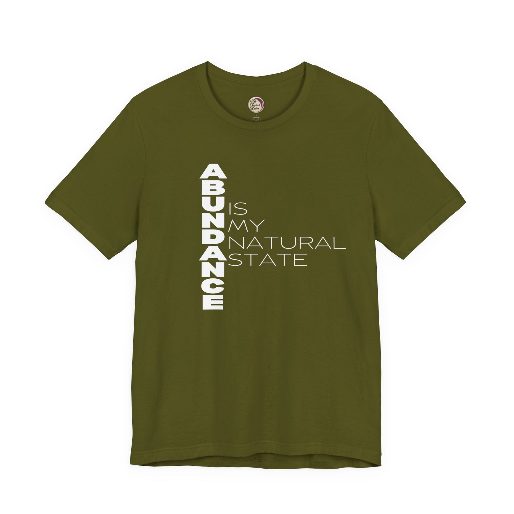 Green t-shirt with motivational text on a white background