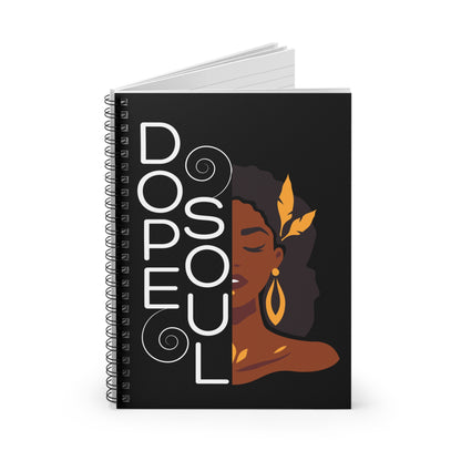 Notebook with 'Dope Soul' design on a black background