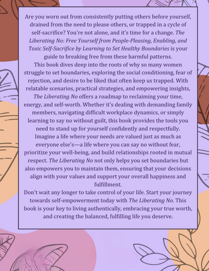 Book cover with text about setting boundaries and self-empowerment on a colorful background