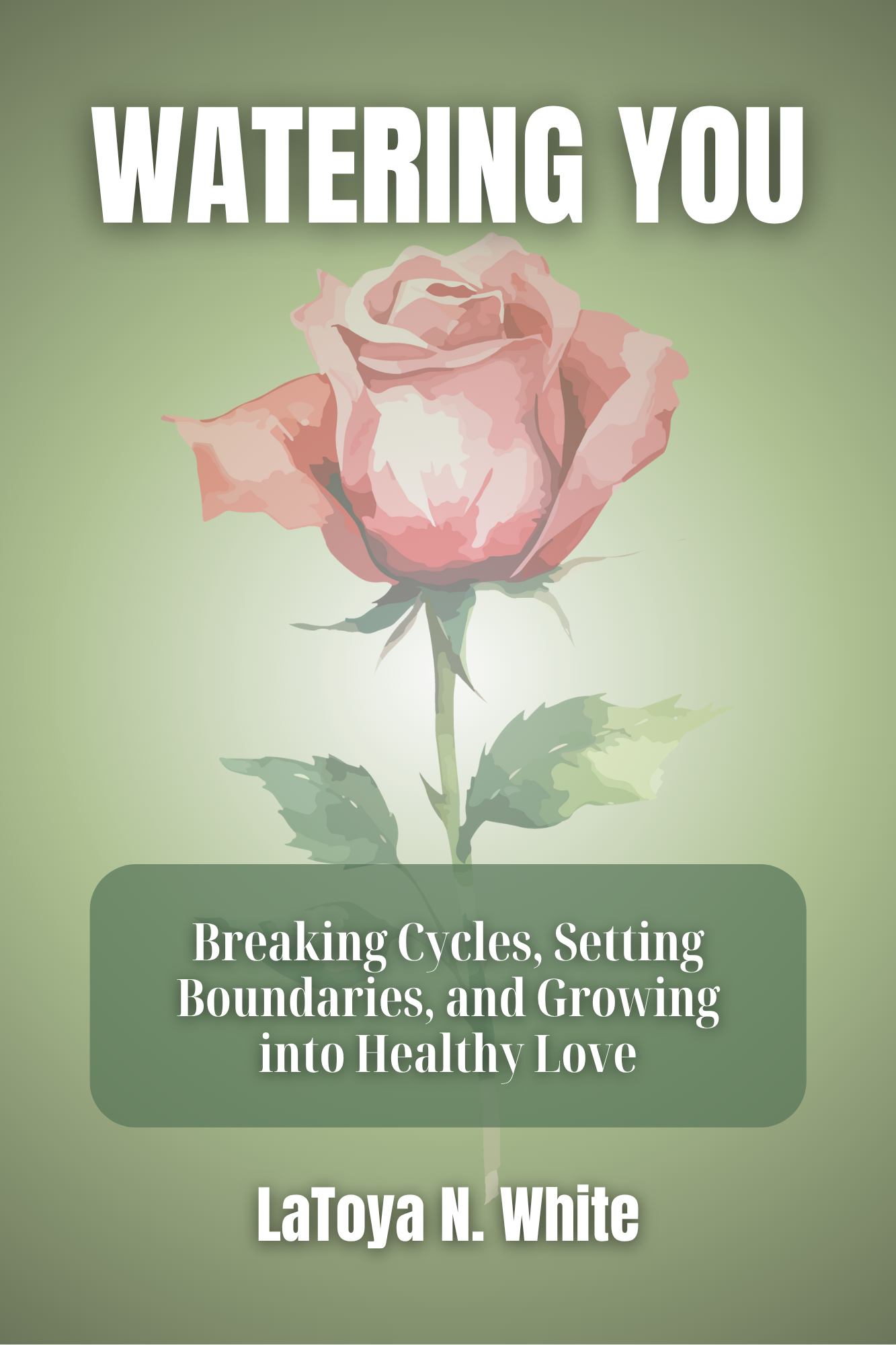 Book cover with a pink rose and text about breaking cycles and setting boundaries on a green background