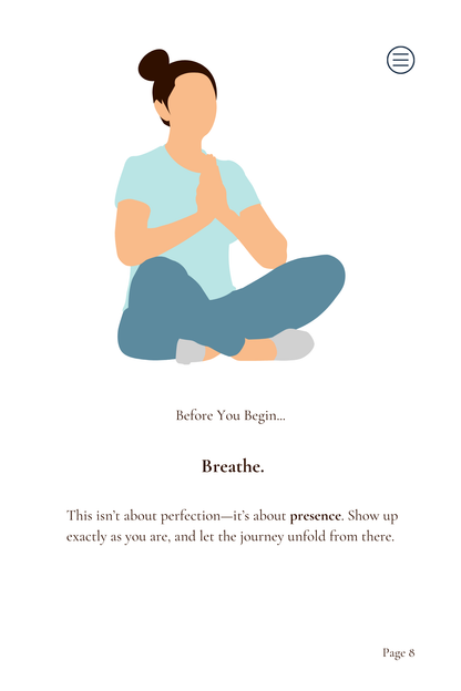 Illustration of a person sitting with crossed legs on a white background, accompanied by text about presence.