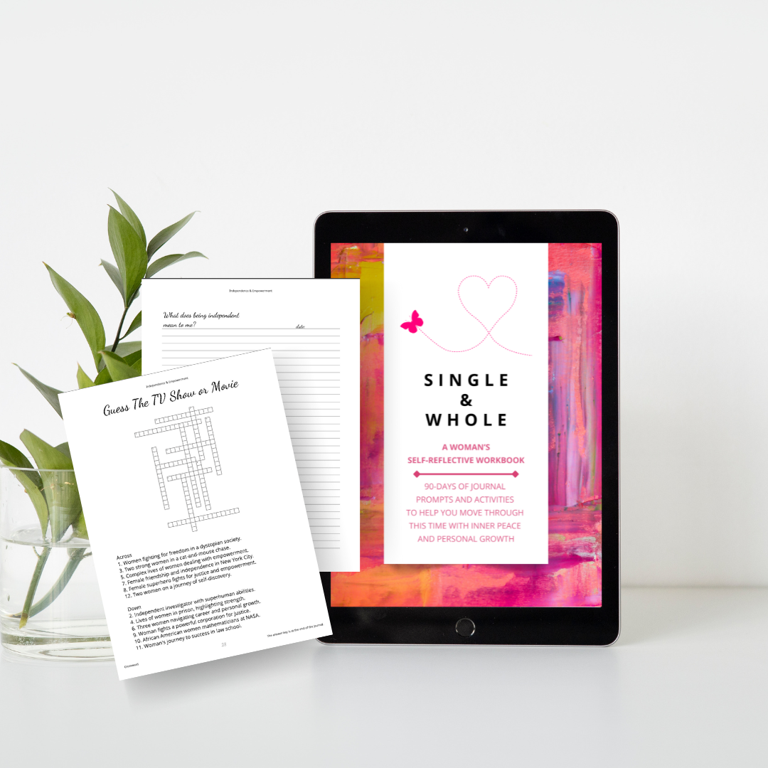 Digital workbook titled 'Single & Whole' displayed on a tablet with printed pages beside it.