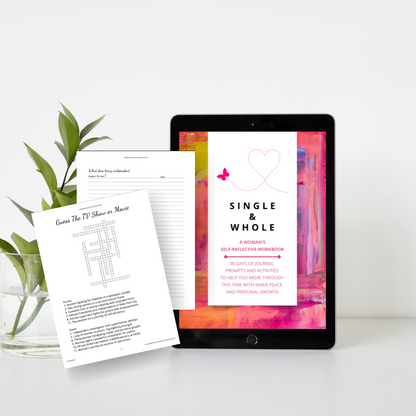 Digital workbook titled 'Single & Whole' displayed on a tablet with printed pages beside it.