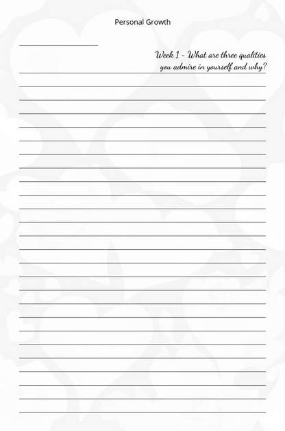 Lined paper with a question prompt for personal growth on a white background