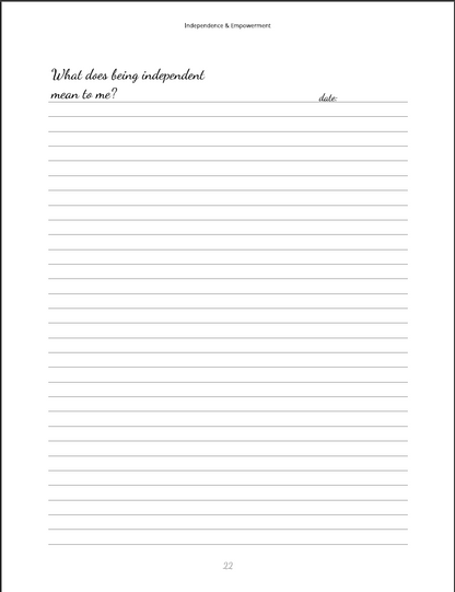 Lined paper with a question 'What does being independent mean to me?' at the top