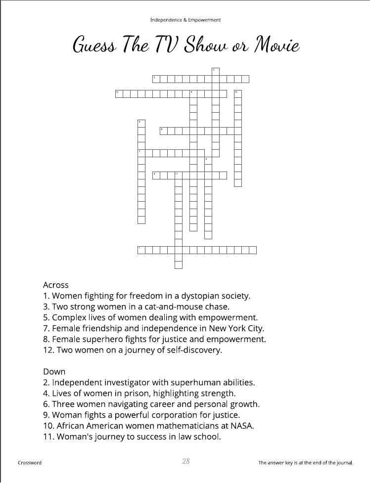 Crossword puzzle titled 'Guess The TV Show or Movie' with clues on a white background.