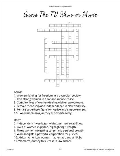 Crossword puzzle titled 'Guess The TV Show or Movie' with clues on a white background.