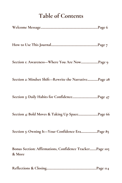 Table of contents for a journal with section titles and page numbers.